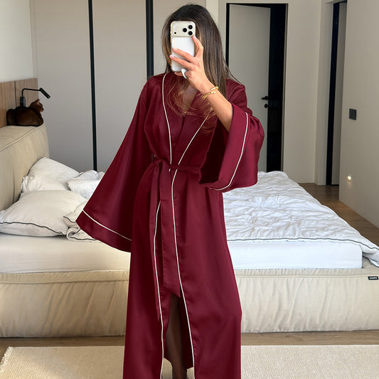 Satin High-end Long-sleeve Nightgown Lingerie And Shorts Pajama Set