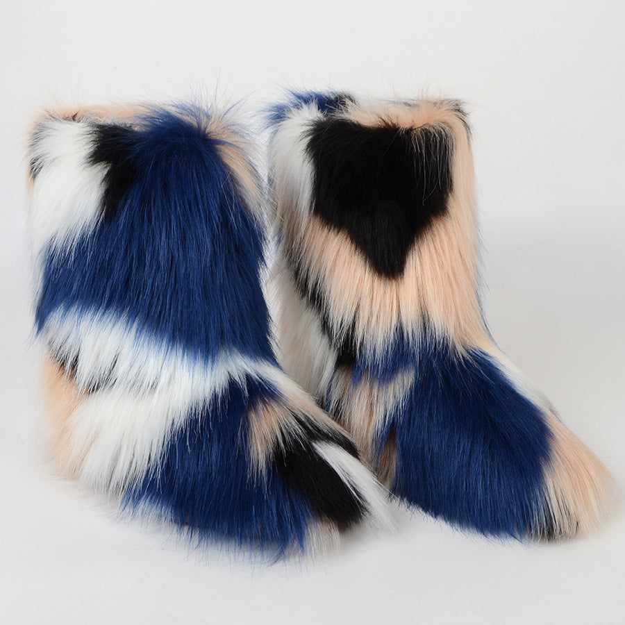 Fashion Multicolor Ladies Outdoor Faux Fur Snow Boots