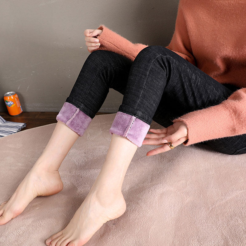 Elastiske højtaljede plus fleece-jeans
