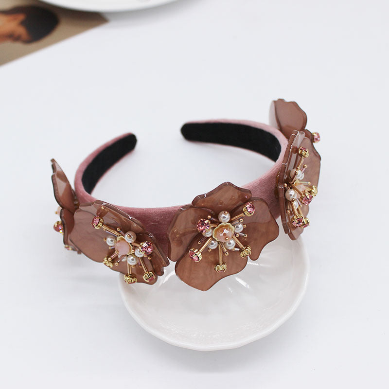 Acrylic Big Flower Diamond Geometric Ball Headband