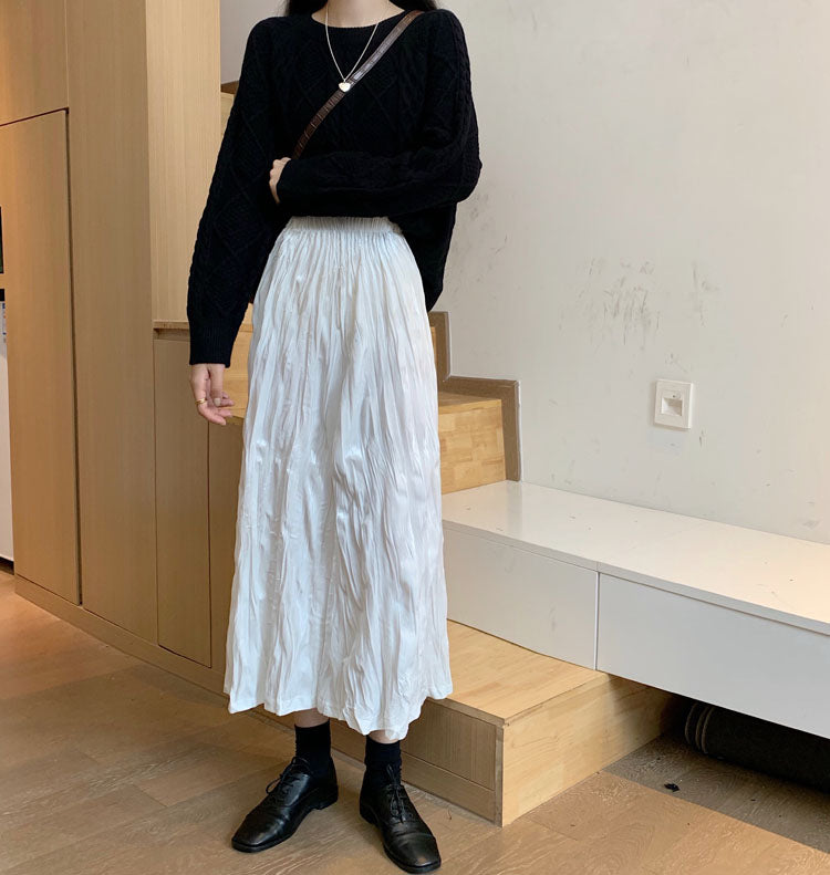 Velvet Pleated Long Skirt A-line Half Length Skirt