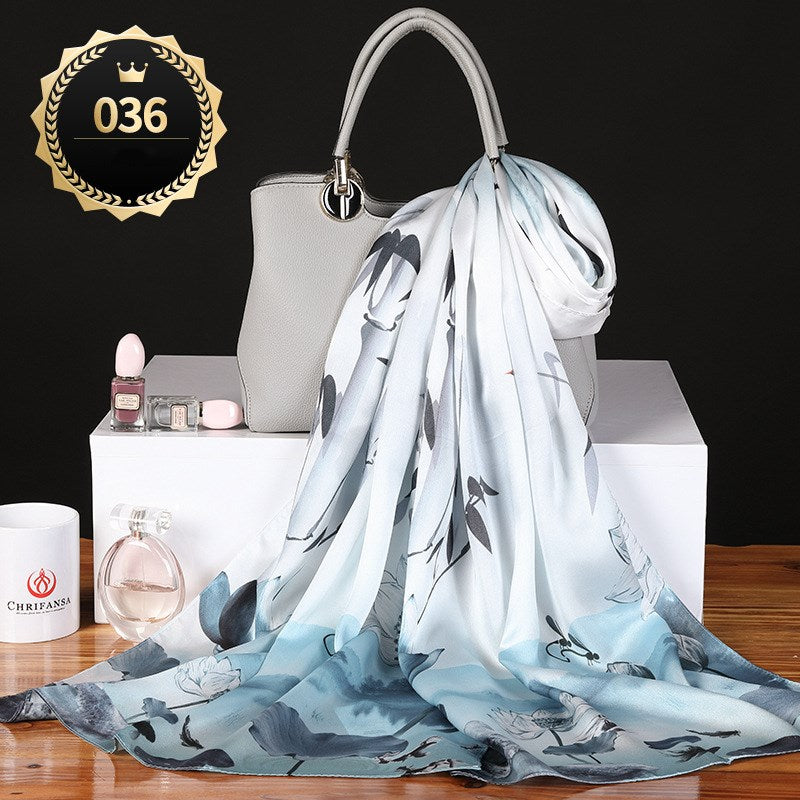Women's autumn and winter shawl plain crepe satin scarf