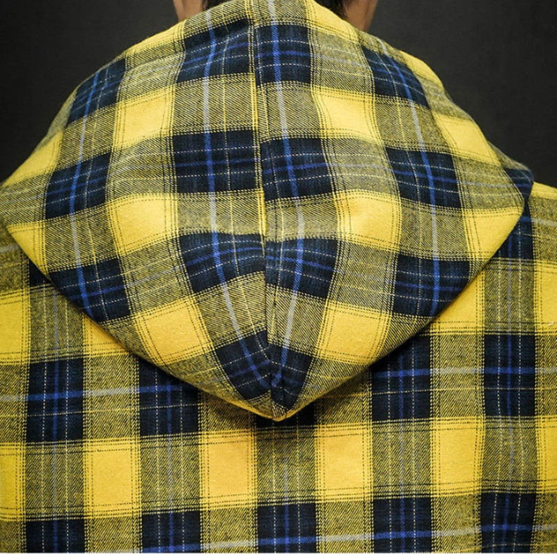 Size Black Wall Plaid Hooded Plus Velvet Thick Warm Shirt