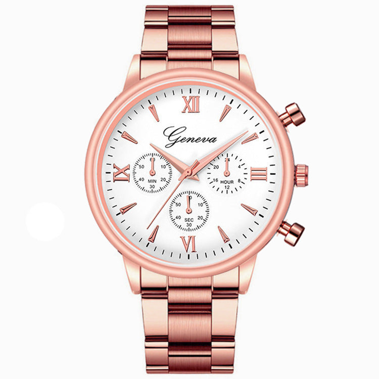 Three - eye quartz watch with steel belt