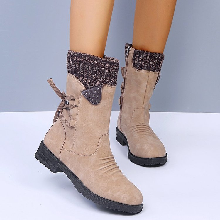 Rubber square heel side zip mid-heel mid-heel boots