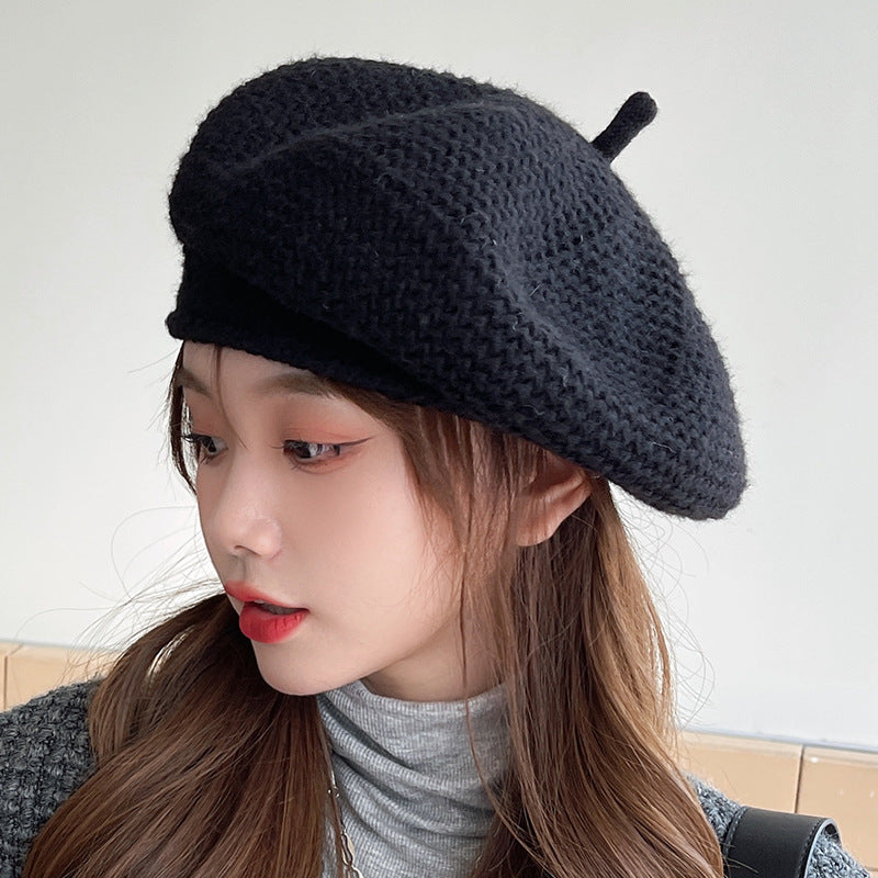 Knitted Beret Women's Ripple Wide Brim Simple And Fashionable