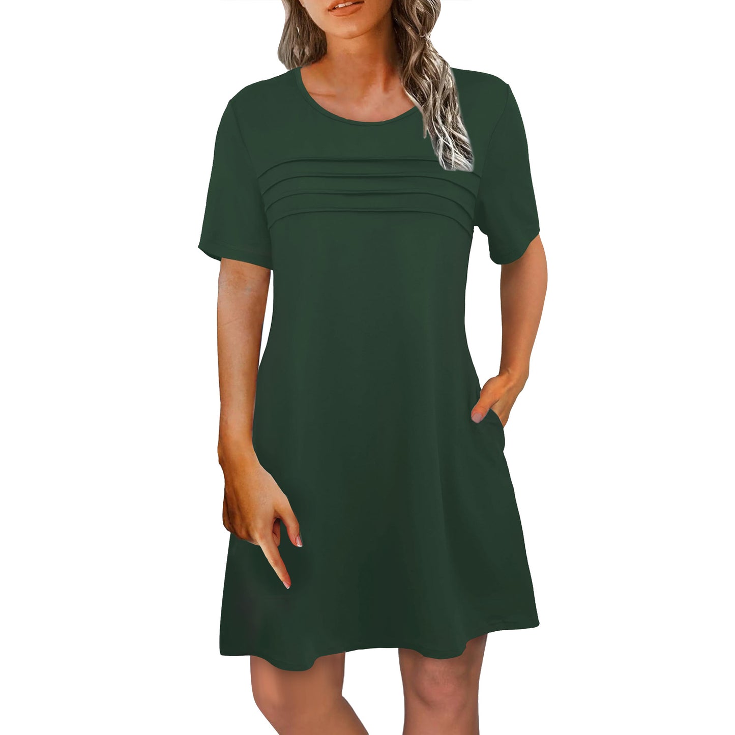 Casual Short-sleeve Belted Mid-length Summer Dress
