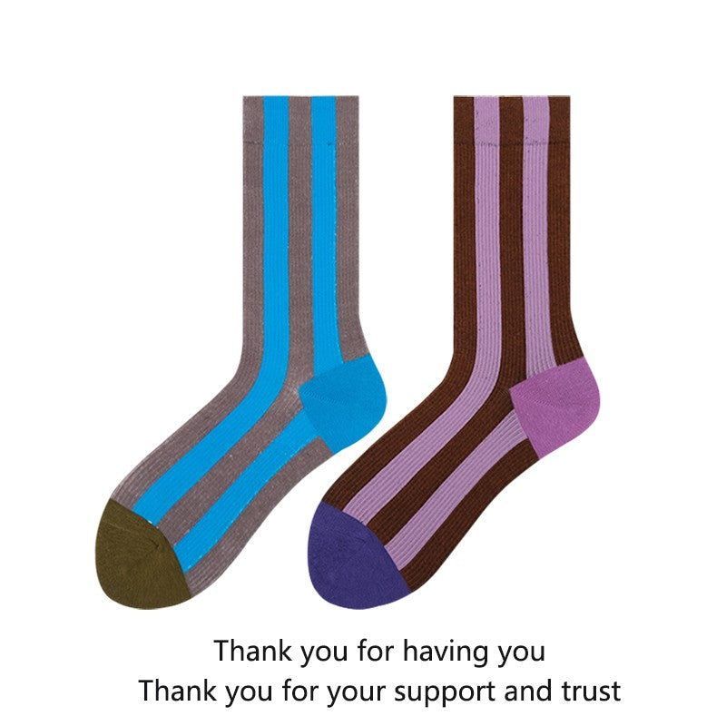 Contrast Striped Socks With Dopamine Color