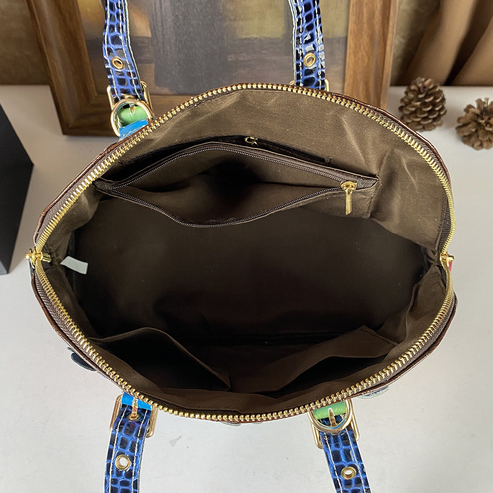 Stylish Patchwork Color-Block Womens Tote And Crossbody Bag