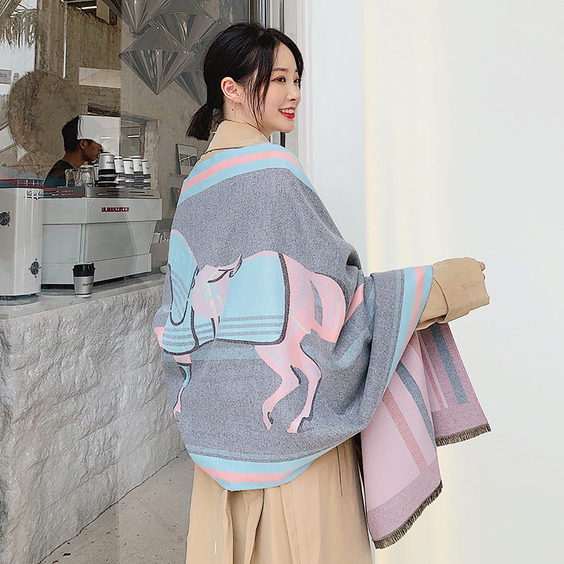 Women's double-faced jacquard cashmere scarf
