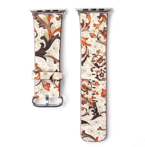 Silk-printed Floral Leather Strap Chinoiserie