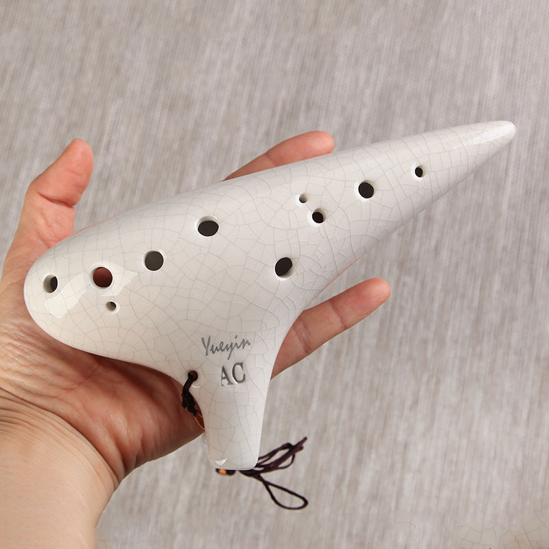 12 Hole Alto C White Crackle Ocarina