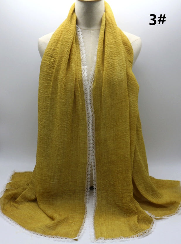 Cross Border Amazon Cotton Dirty Dye Solid Lace Scarf