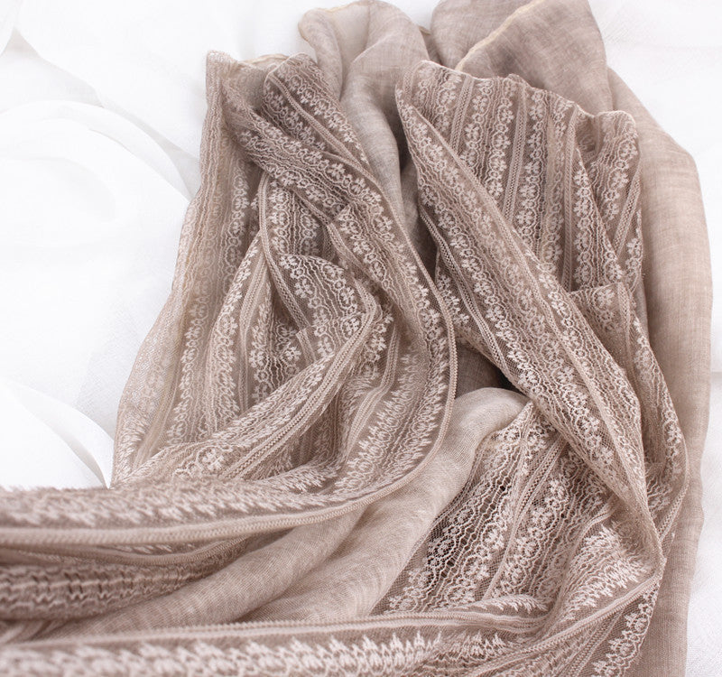 Lace Stitching Cotton And Linen Long Solid Color Scarf Shawl