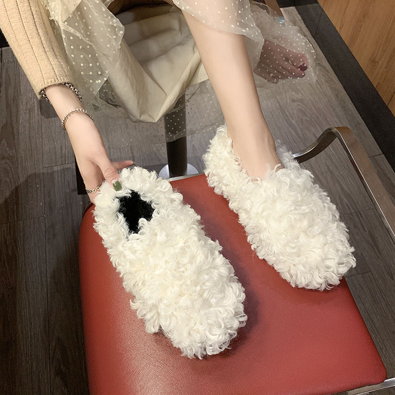 Lamb Curly Pumps Women's Flat Bottom