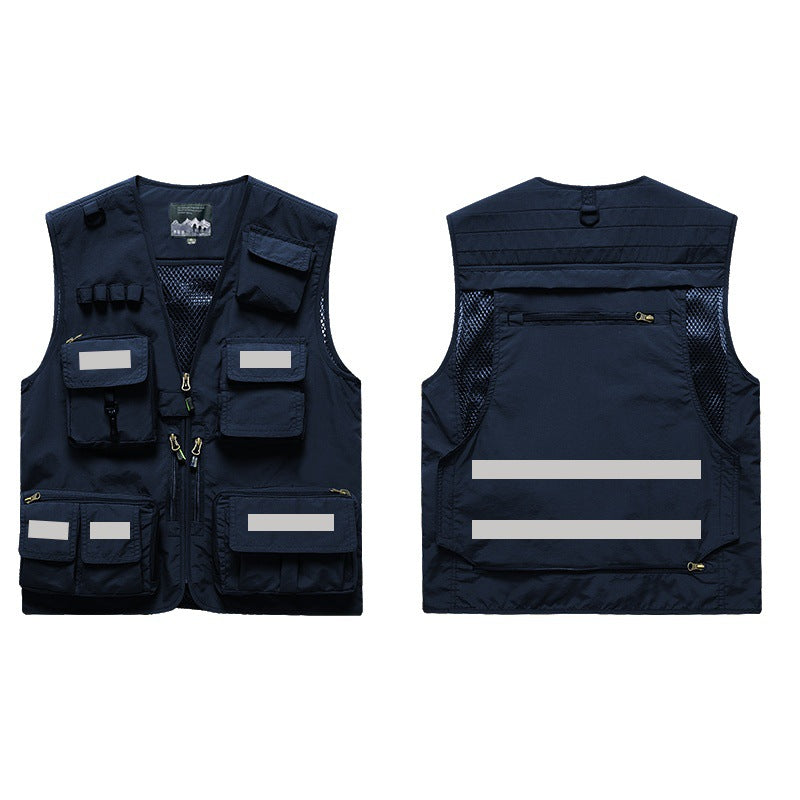 Mens And Womens Workwear Vest With Reflective Strips And Multiple Pockets