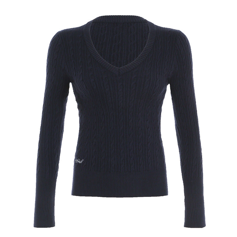 Women's Contrast Color Twist Long-sleeved Sweater