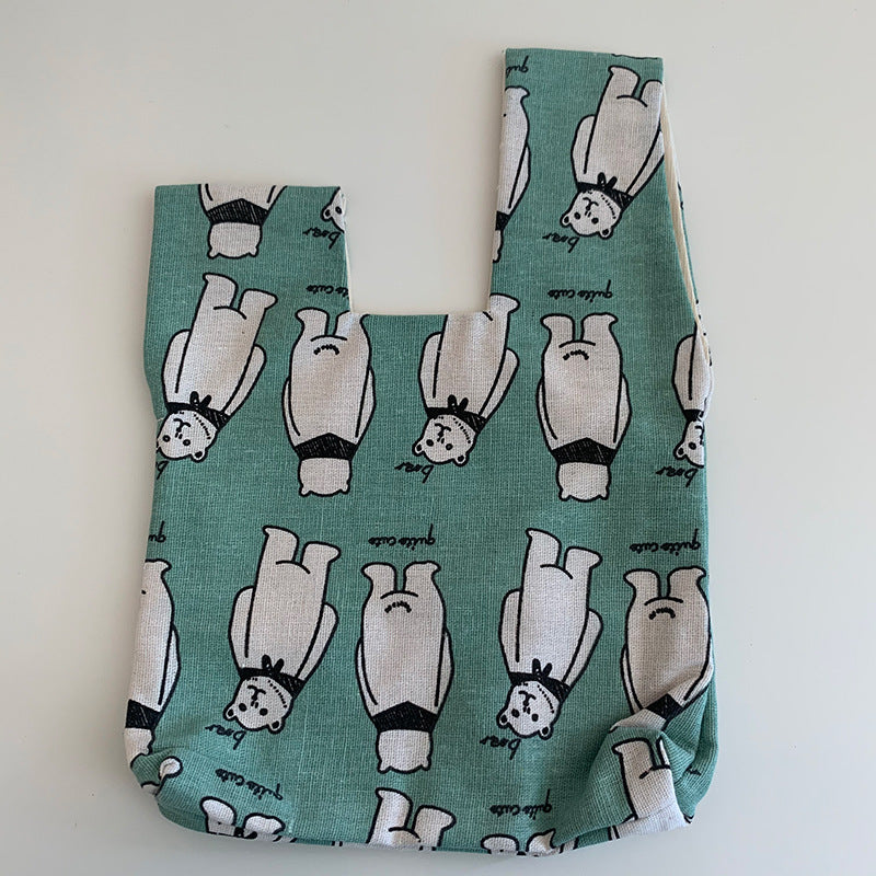 Japanese Style Multi-color Printed Linen Wrist Bag