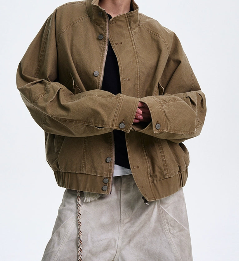 American Barn Style Color Block Leather Collared Jacket