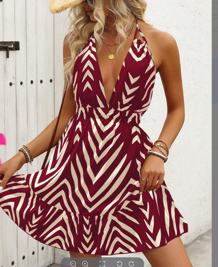 Elegant Random Print Tie-Dye Maxi Dress