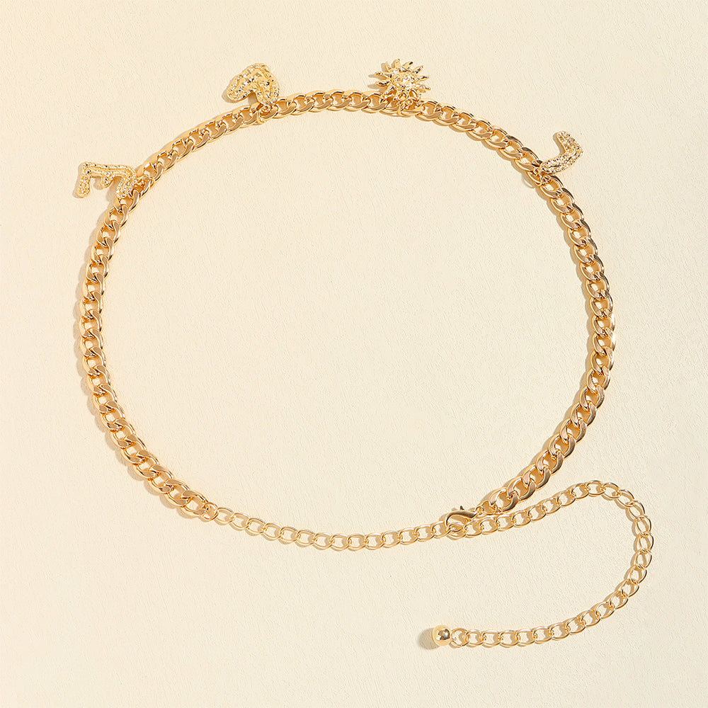 Metal Cutout Waist Chain Gold Love Letter Love Pendant Fashion Dress Chain Accessories