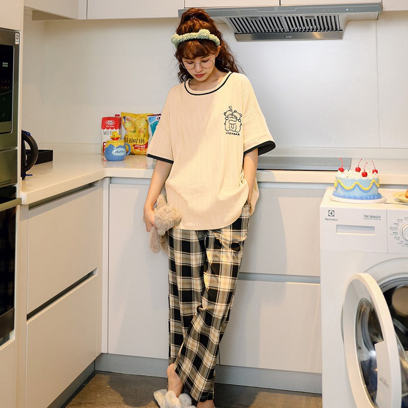 Summer Pajamas Women's Short-sleeved Trousers Cotton Two-piece Set