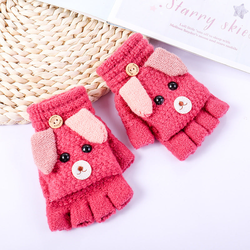Cartoon writing half finger flip glove