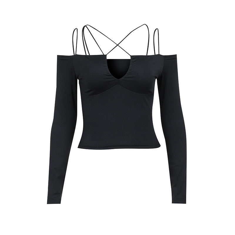 Women's V-neck Long-sleeved Bust One-shoulder Top