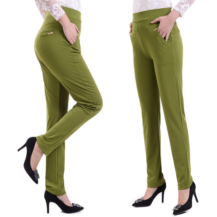 Elastic Waist Straight Leg Pants Mother Cropped Pants