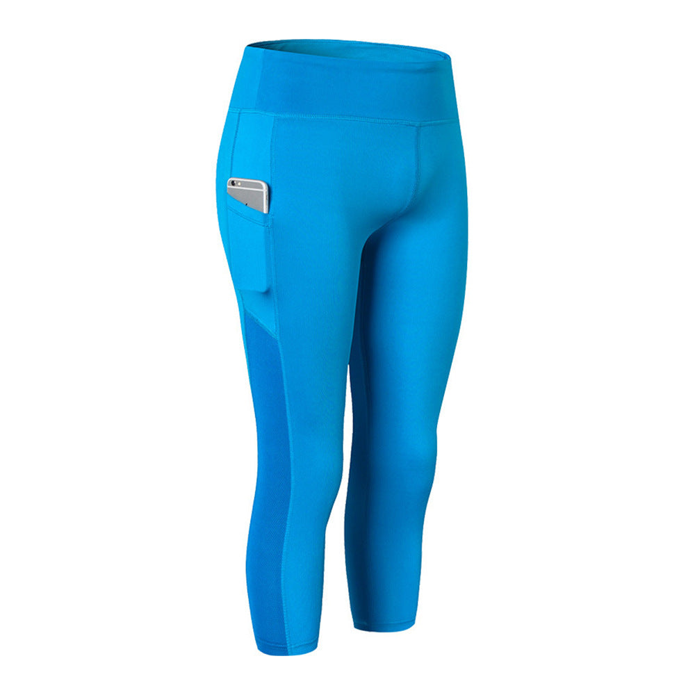 Women's Yoga Pants Side Pockets Tight Fitness Cropped Pants Running Stretch Quick-drying Breathable Sports Pants