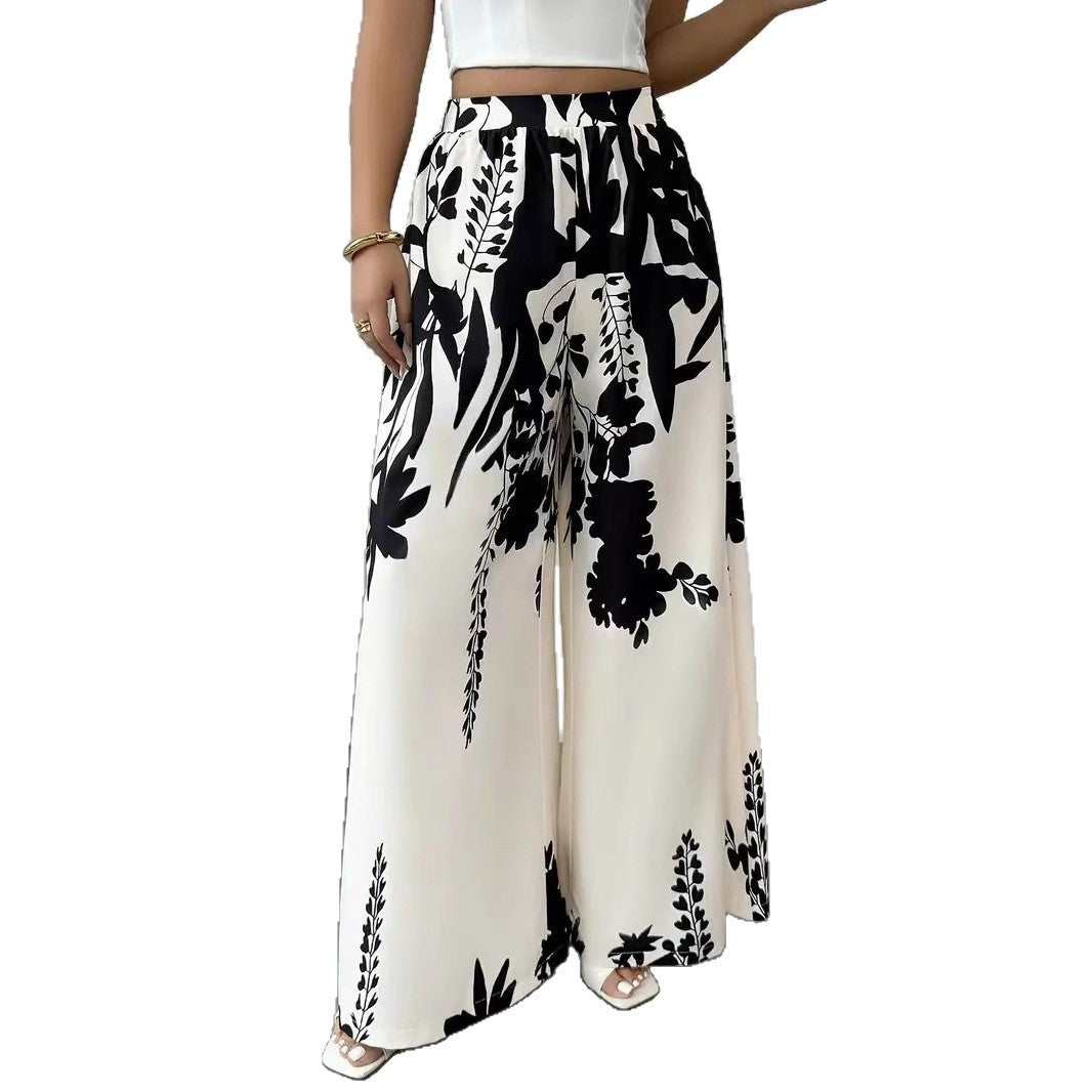 Fashion Printing Lace-up Waist-controlled Slimming Women's Casual Pants