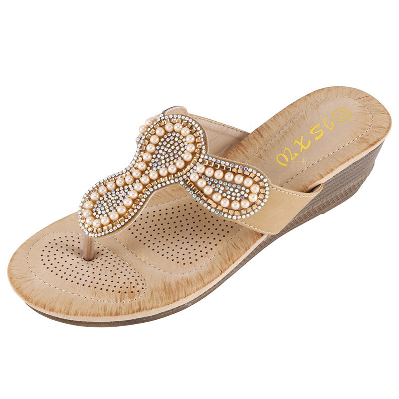Women's shoes with rhinestone and pearl accessories