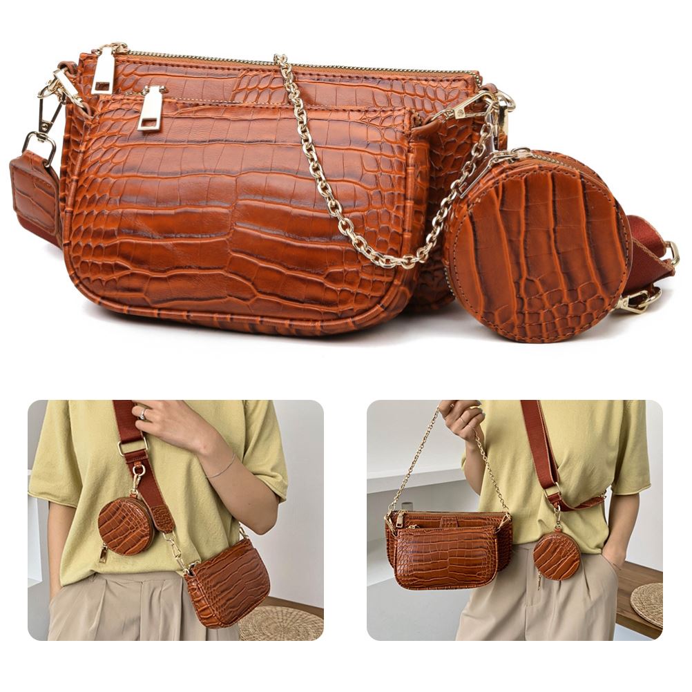 PU Leather Picture-mother Three-piece Crossbody Bag