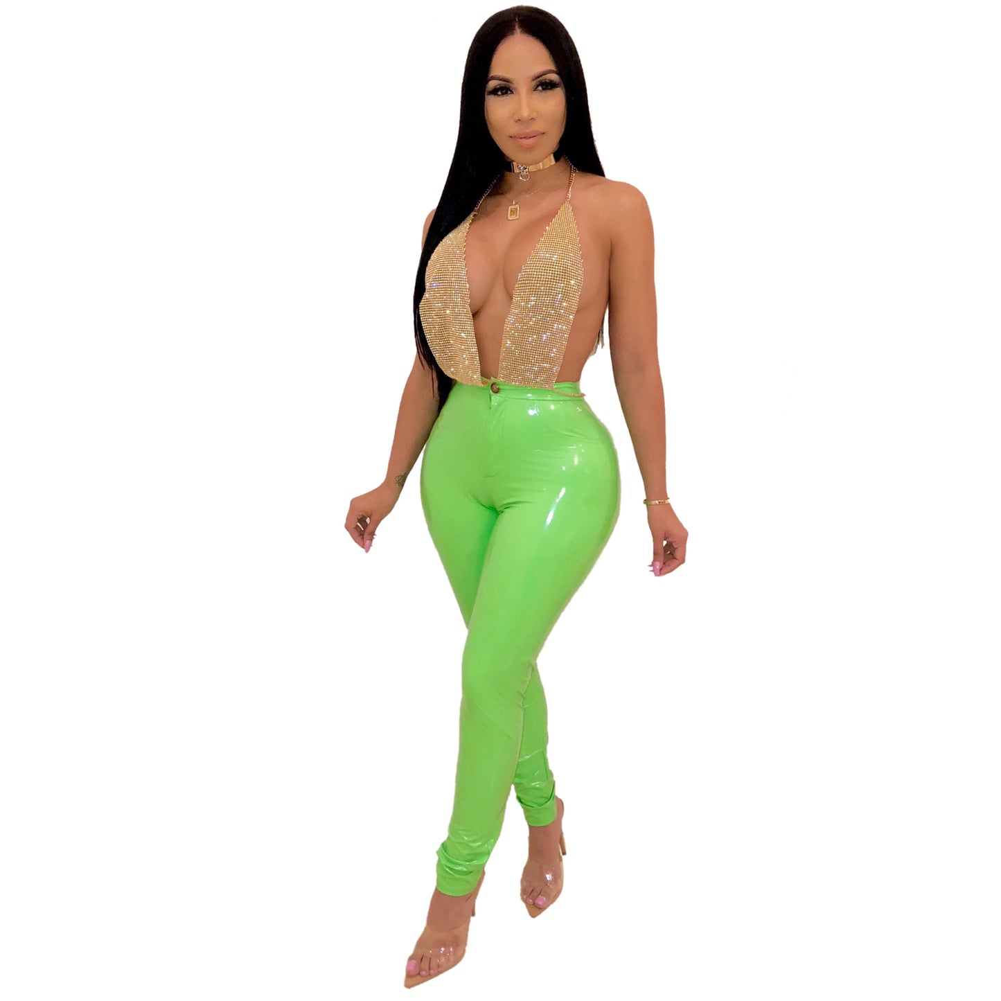 High elasticity plus velvet thick PU leather pants