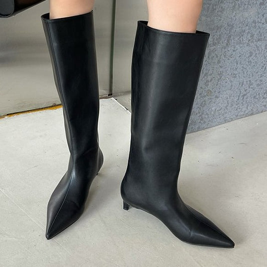 New Fallwinter Pointed-toe Wide-calf, Knee-high Kitten-heel Riding Boots