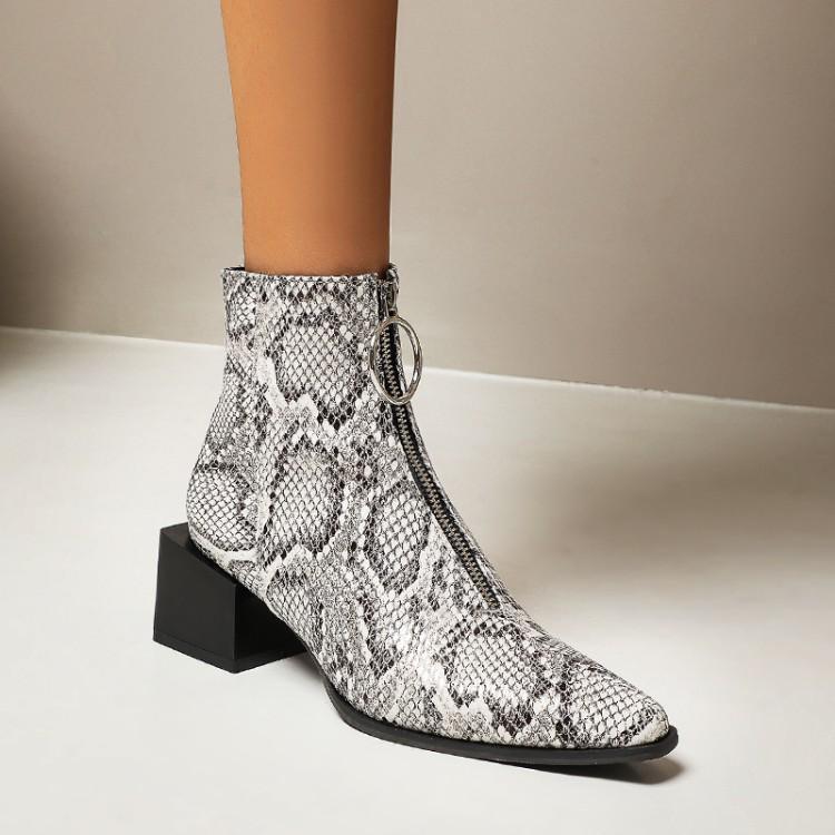 Women's Autumn And Winter Plus Size Women's Boots Snakeskin And Nude Boots High Heel Martin Boots
