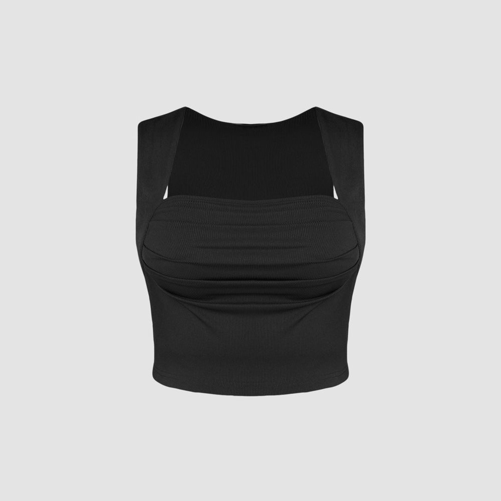 Women's Square-neck Slim-fit Pleated Sleeveless Knitted Vest Top