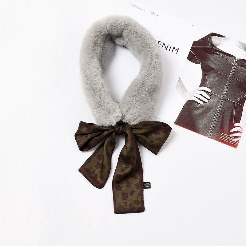 Faux Rex Rabbit Fur Ribbon Fur Collar Bowknot Bib