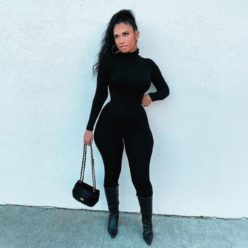 Ensfarvet Skinny Sports Fitness Jumpsuit
