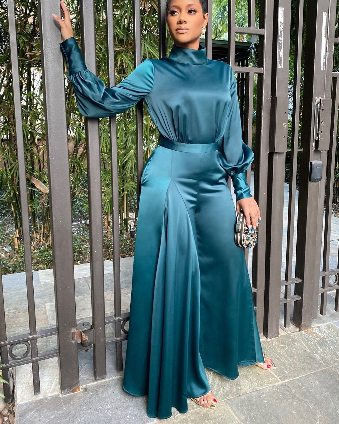 African Women's Fashion Temperament Horn Stretch Satin FabricJ Umpsuit