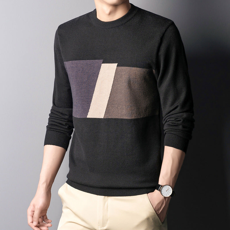 Colorblock Slim Top Fall Winter Men's Shirt Collar Knitwear
