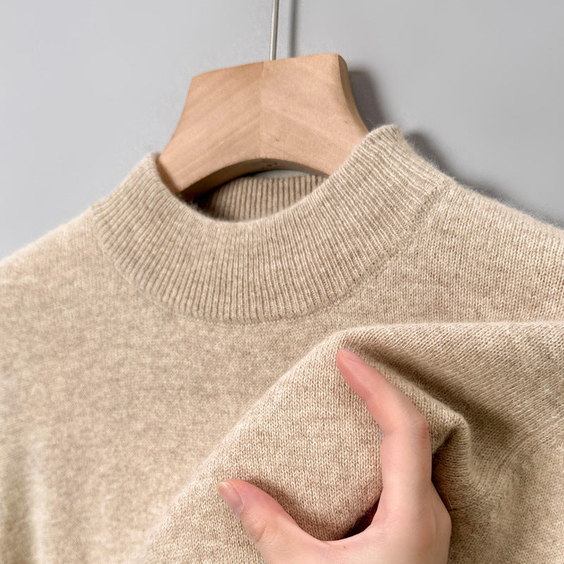 Casual Fashion Bottoming Shirt Young And Middle-aged Simple Half Turtleneck Solid Color Sweater For Men