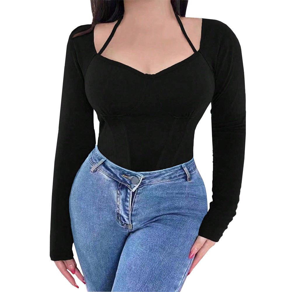 Slim Fit Elegant Square Neck Women's Top