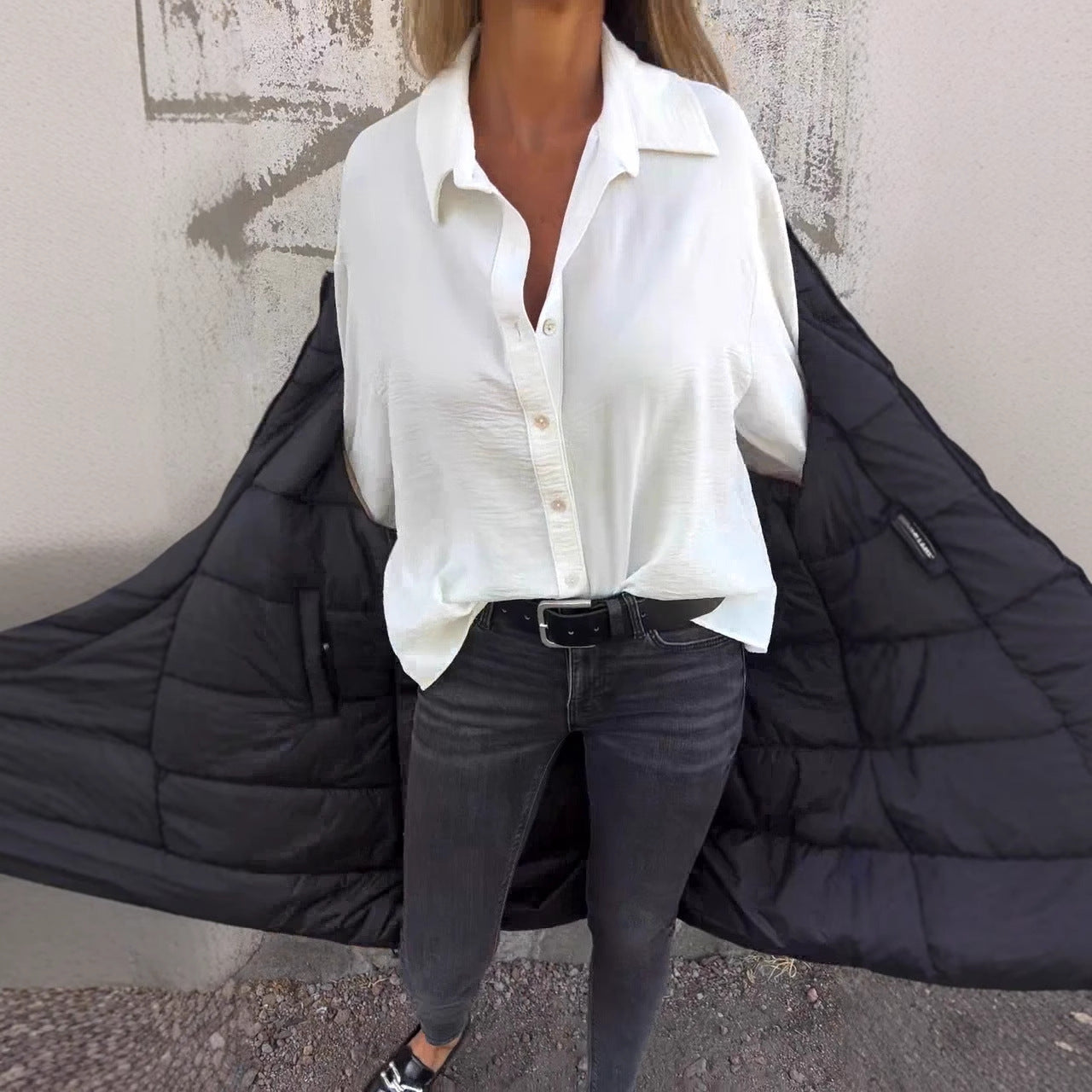 Minimalist Long Sleeve Versatile Loose White Button Shirt