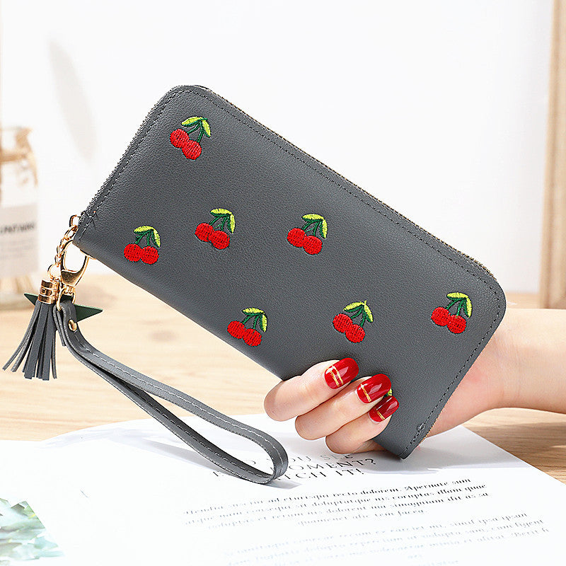New style cherry embroidery fashion long wallet