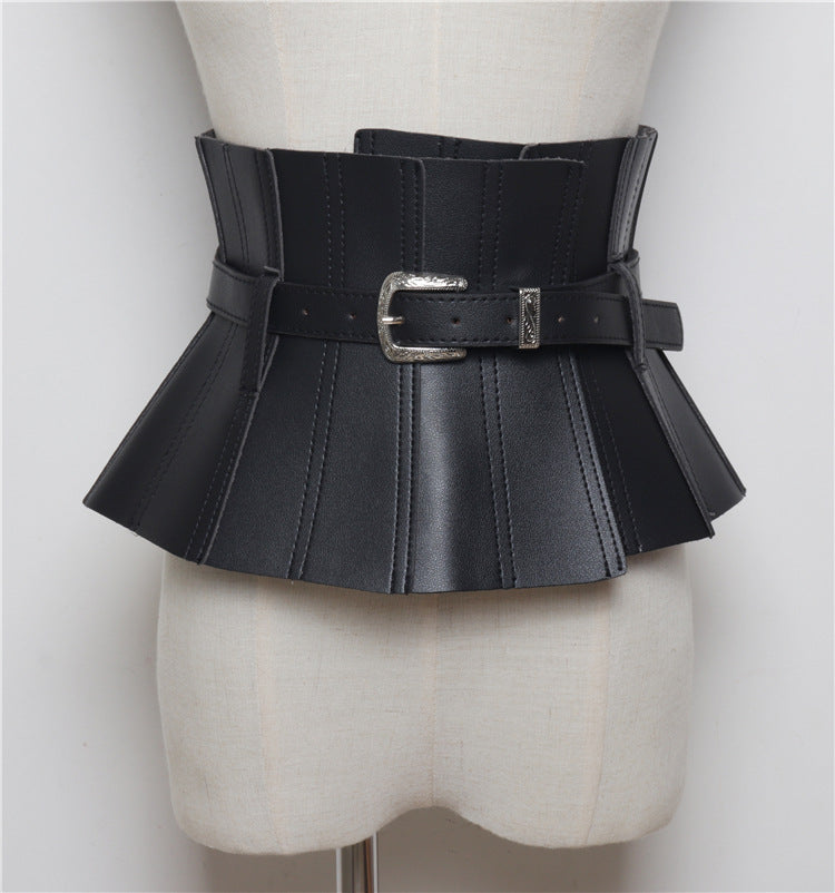 PU leather waist seal with dress shirt belt