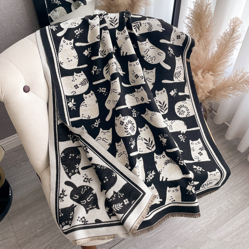 Cute Cat Thickening Thermal Soft Jacquard Scarf