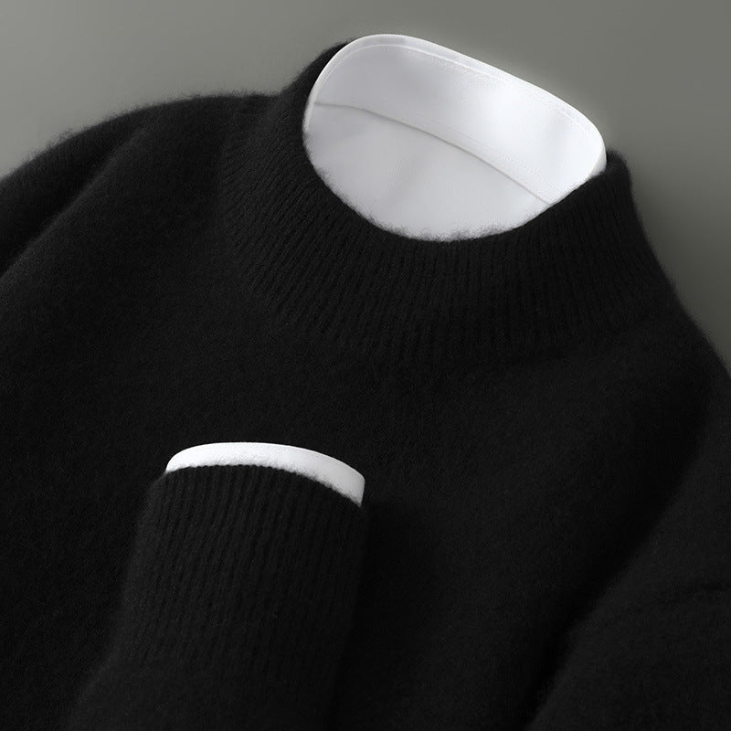 Half Wool Batwing Knit Sweater Solid Color Casual Base Shirt
