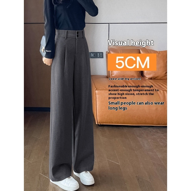Gray Woolen Wide-leg Pants Autumn And Winter High Waist Drooping Casual Straight-leg