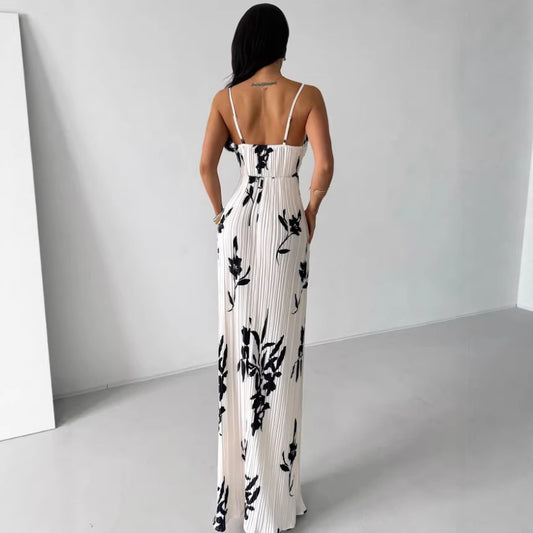 Printed High-waisted Figure-flattering Draped Sexy Dress